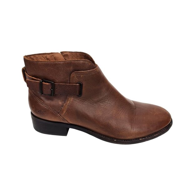 Ugg Boots Women's Size 9.5 Brown Leather Side Zip Ankle Strap - Picture 12 of 14